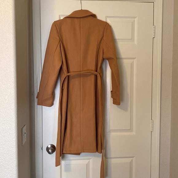 Shein • Camel Wrap Coat w/Faux Pockets, Gold Buttons & Fabric Tie • Medium - Picture 3 of 3